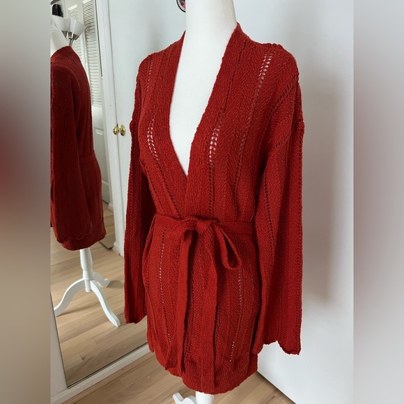 Anthropologie Sweaters - Anthropologie Rich Red Belted Cardigan